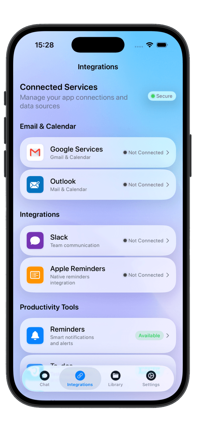 Powerful Integrations - Connect all your favorite tools in one secure place on Marcus AI mobile application